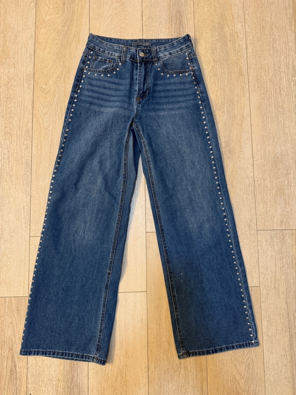 Cali1850 High Rise Dark Blue Wide Leg Stud Jeans Size 5